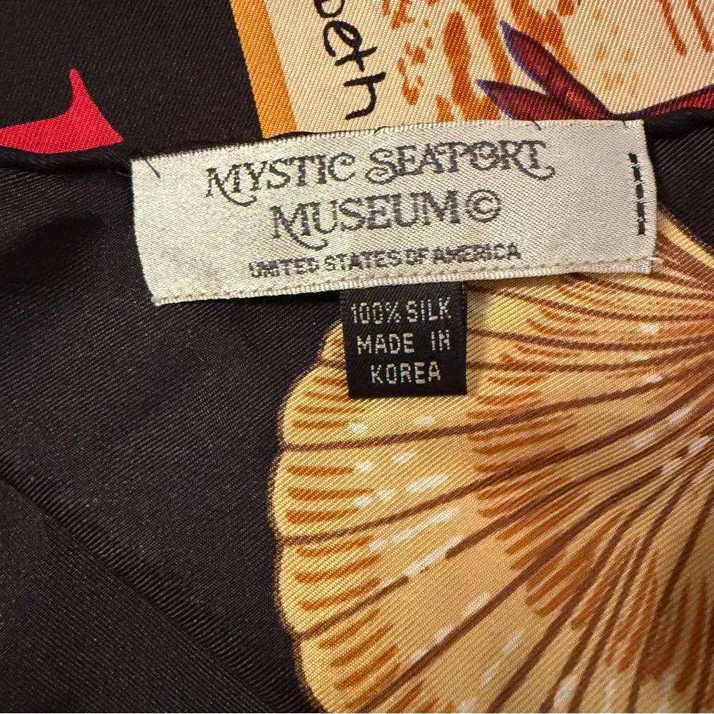 MYSTIC SEAPORT ELIZABETH MUMFORD SCARF SILK NOAHS ARK SHIP ANIMALS BLACK BLUE